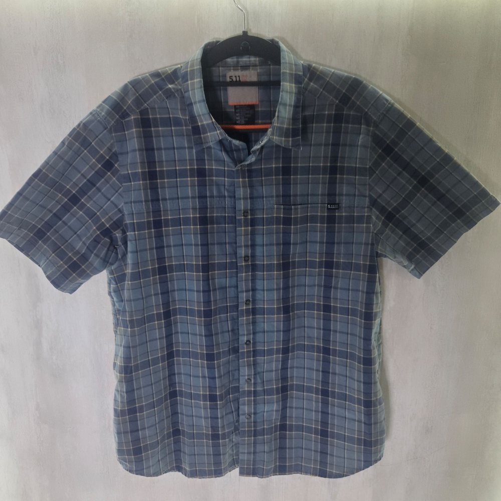 5.11 Shirt Mens Medium Blue Plaid Short Sleeve Button-Up Tactical Outdoor